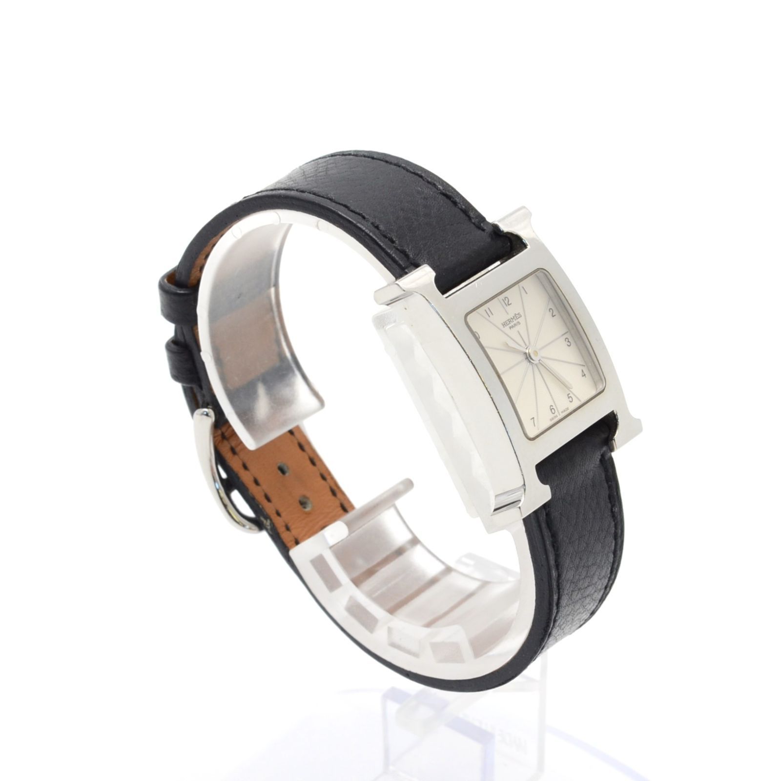 HERMES エルメス Hウォッチ HH1.210 クォーツ QZ SS×革 シルバー文字盤 