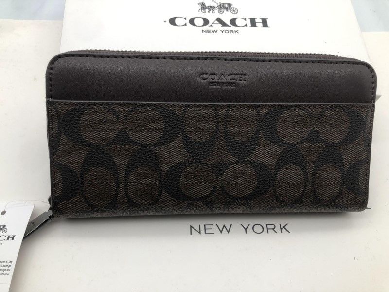 COACH 長財布 コーチ 財布 ブラック シグネチャー アコーディオン 