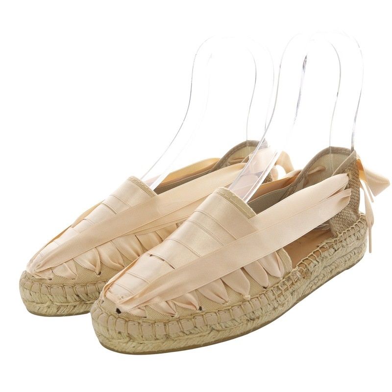ナギサ NAGUISA サンダル エスパドリーユ サテンリボン 37 ベージュ  