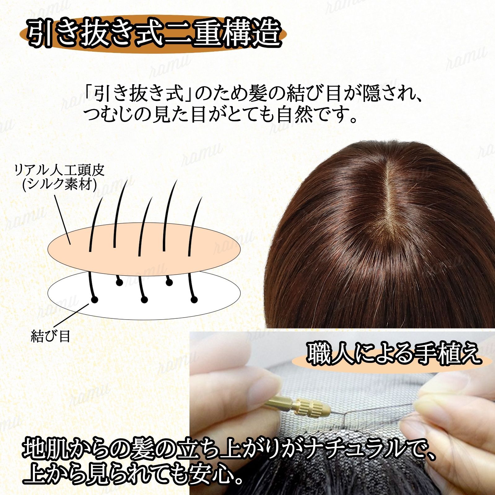 新品】高級人毛100％ ヘアピース モカブラウン④-35cm - Mobirinwig ...