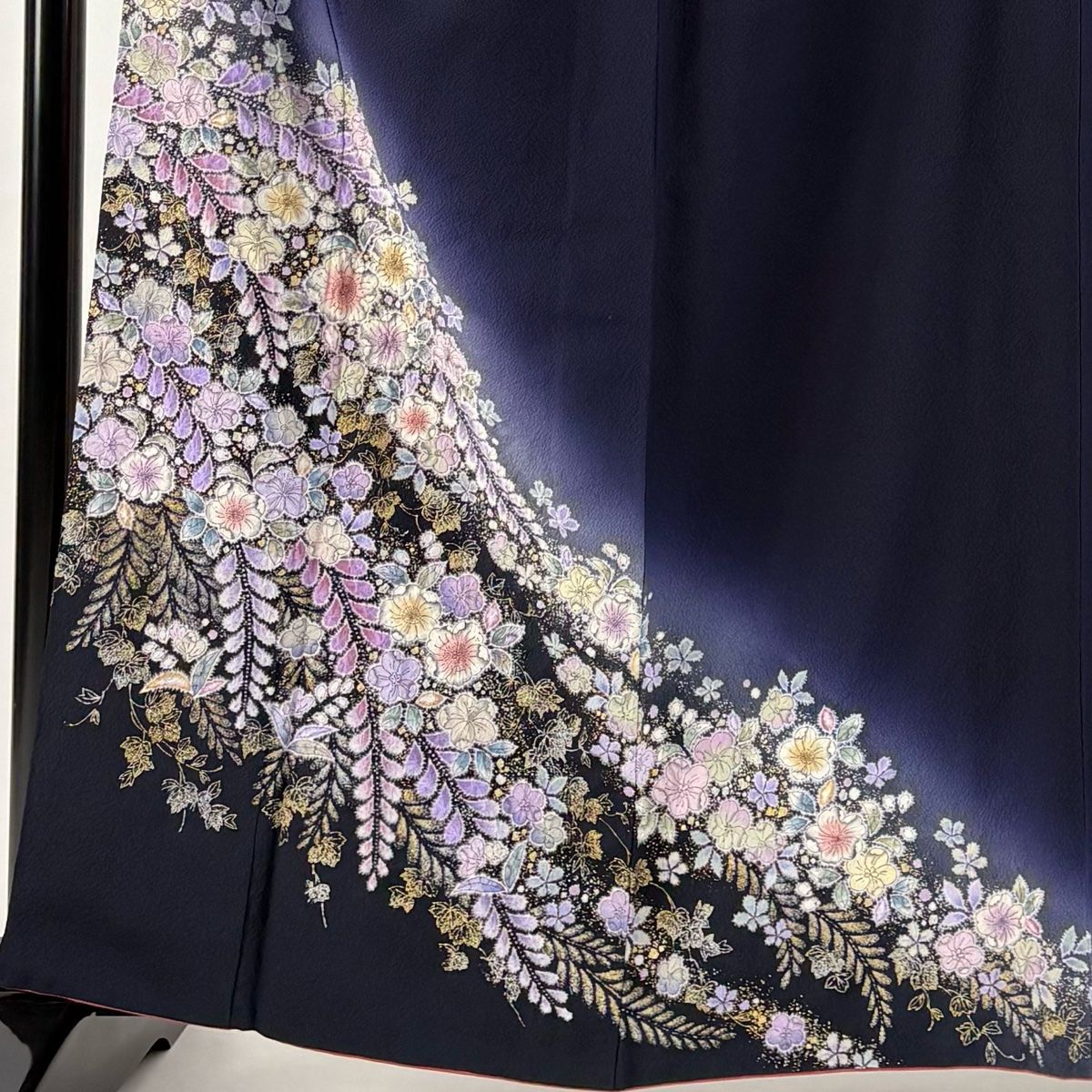 付下げ 身丈161cm 裄丈67.5cm L 袷 翠山工房 やまと 落款 辻が花 金銀彩 ぼかし 濃紺 正絹 名品