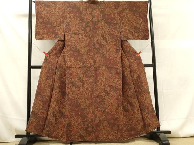 平和屋着物▽上質な小紋 単衣 更紗吉祥花丸文 正絹 逸品 CAAT9520dy