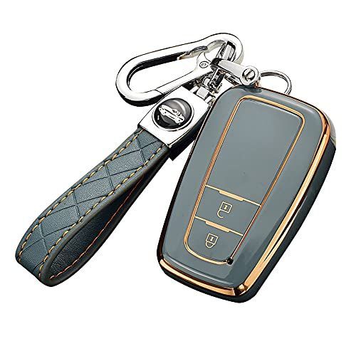 2ボタン グレー トヨタ用 スマート キーケース キーカバー キーホルダー オシャレ 高級 傷防止 落ちにく C-HR プリウス カローラ RAV4 カムリ ランドクルーザー プラドに適用 TOYOTA向け リモコン