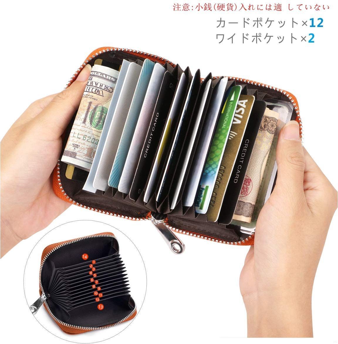 新品  Women Men Wallet Card オレンジ キーケース コイン