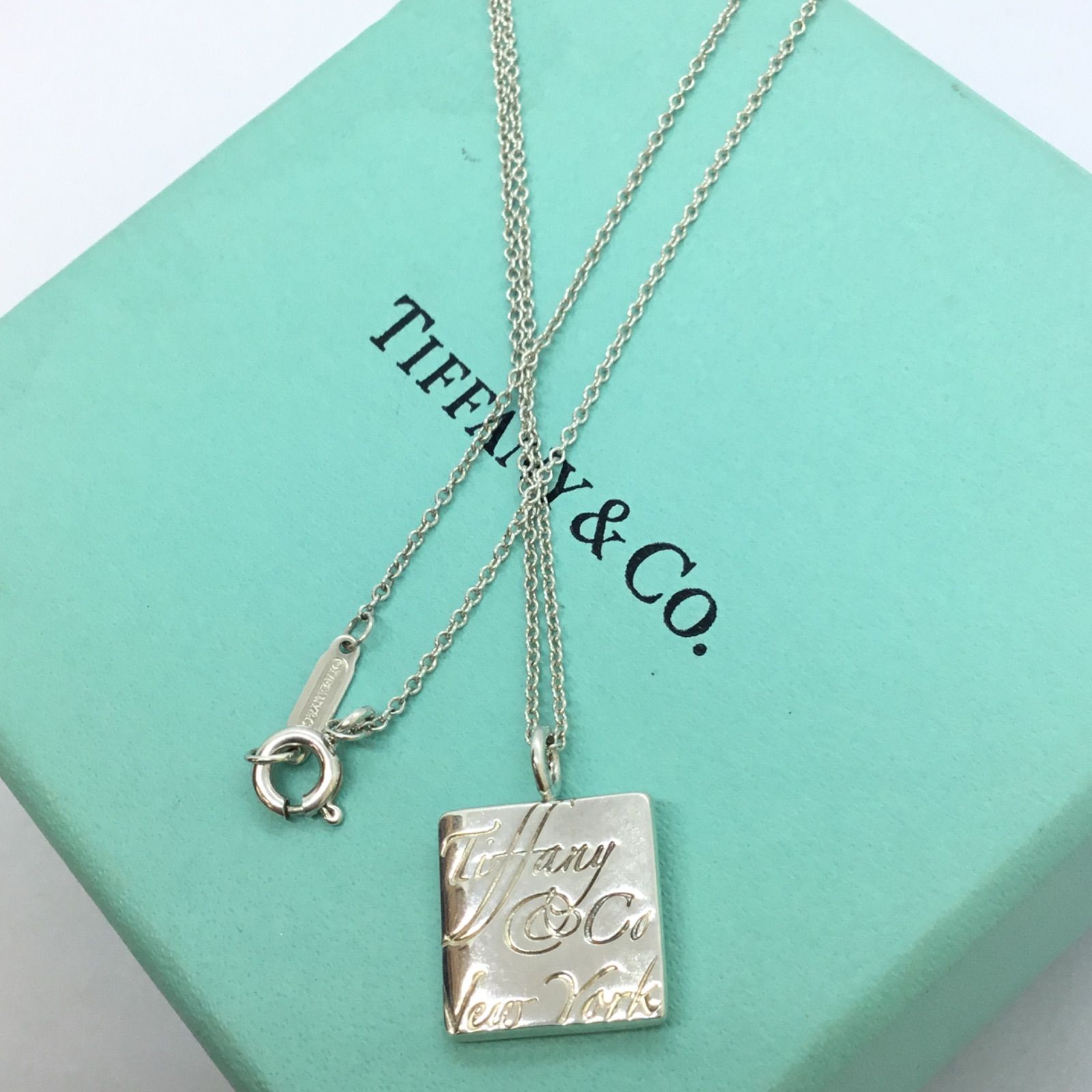 美品 🔷 箱・保存袋付き TIFFANY&Co. ティファニー ／ ノーツ スクエア ネックレス ／ ティファニーネックレス ／ ブランド  シルバーネックレス ／ 40cm ／ スターリング シルバー 925 ／ T&Co. アクセサリー