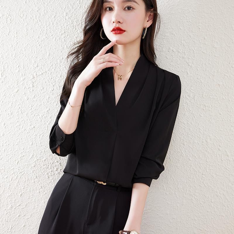 長袖シャツ ブラウス 長袖 おしゃれ ボタンダウン 通勤 オフィス カジュアル レディース トップス ワイシャツ 女性 Vネック リボン 蝶結び 普段着 シンプル hyy-lady02-001.jpg