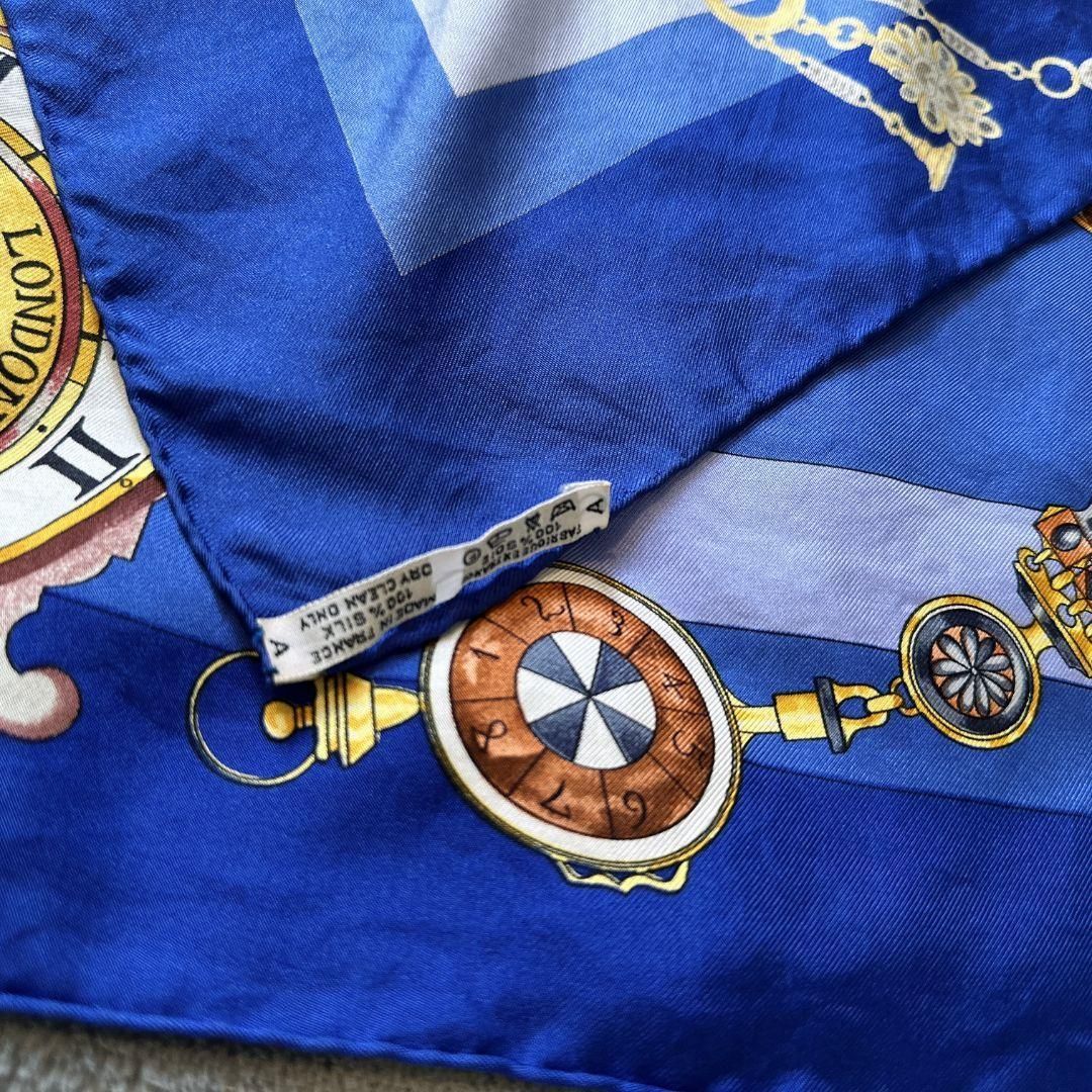 HERMES カレ90 laronde des heures 時の輪舞 スカーフ ネイビー 青色