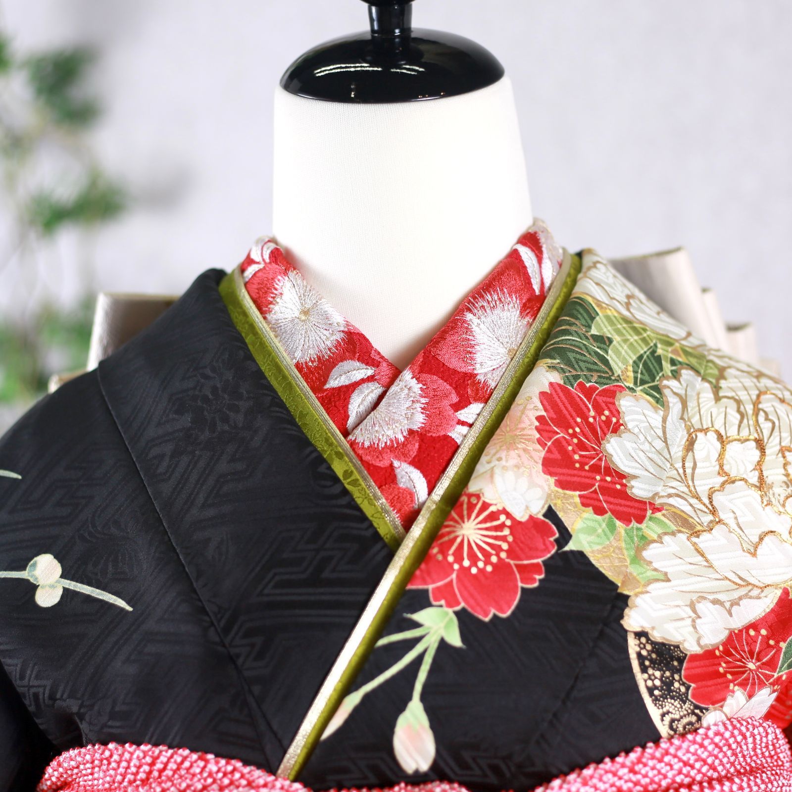 振袖フルセット 振袖セット 振袖 Lサイズ 黒×牡丹 美品 成人式 着物 晴れ着 7点フルセット KF-192 振袖フルセット 振袖セット 振袖 Lサイズ 黒×牡丹 美品 成人式 着物