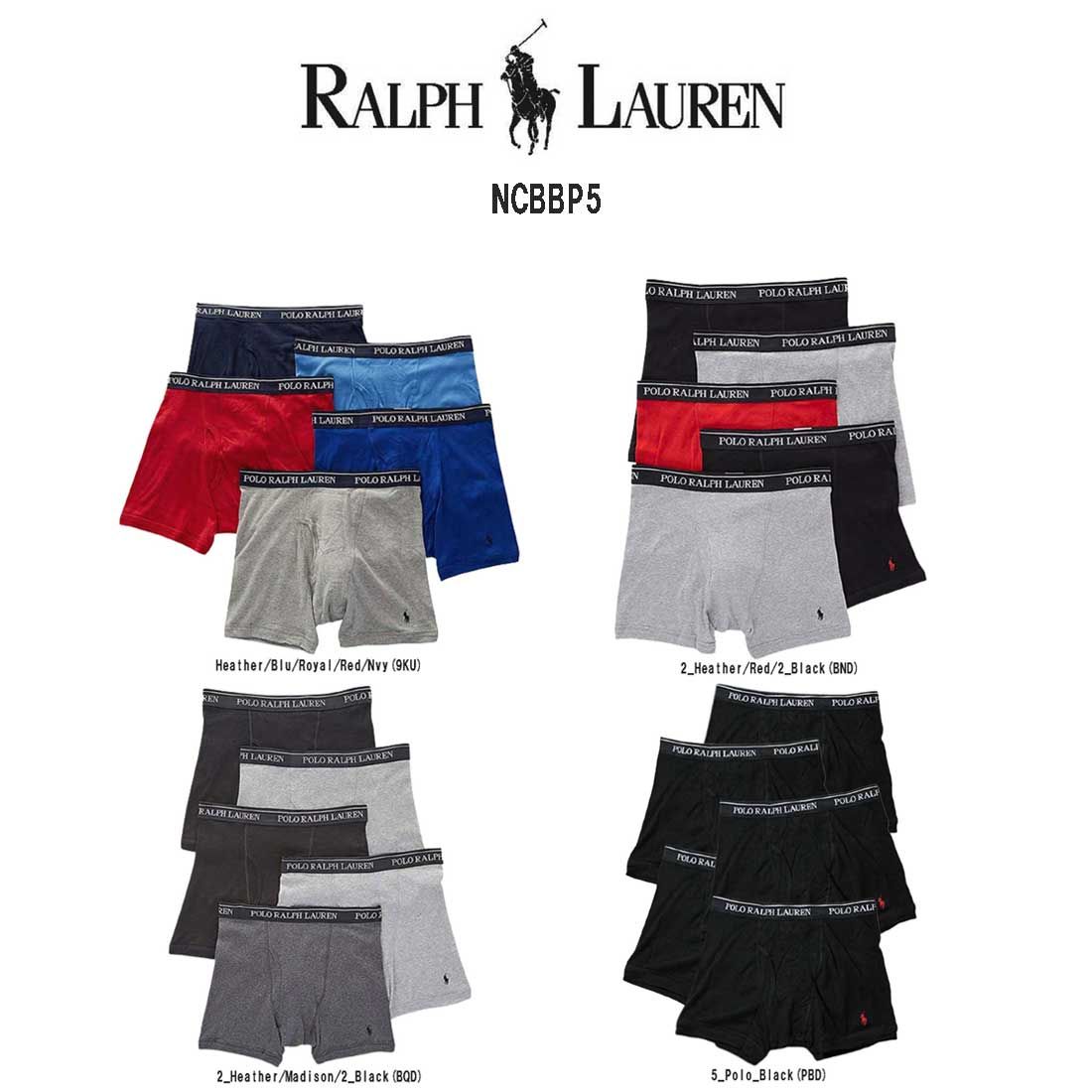 POLO RALPH LAUREN ポロ ラルフローレン ミドル ボクサーパンツ 5枚セット パック メンズ 下着 Cotton Classic Fit NCBBP5