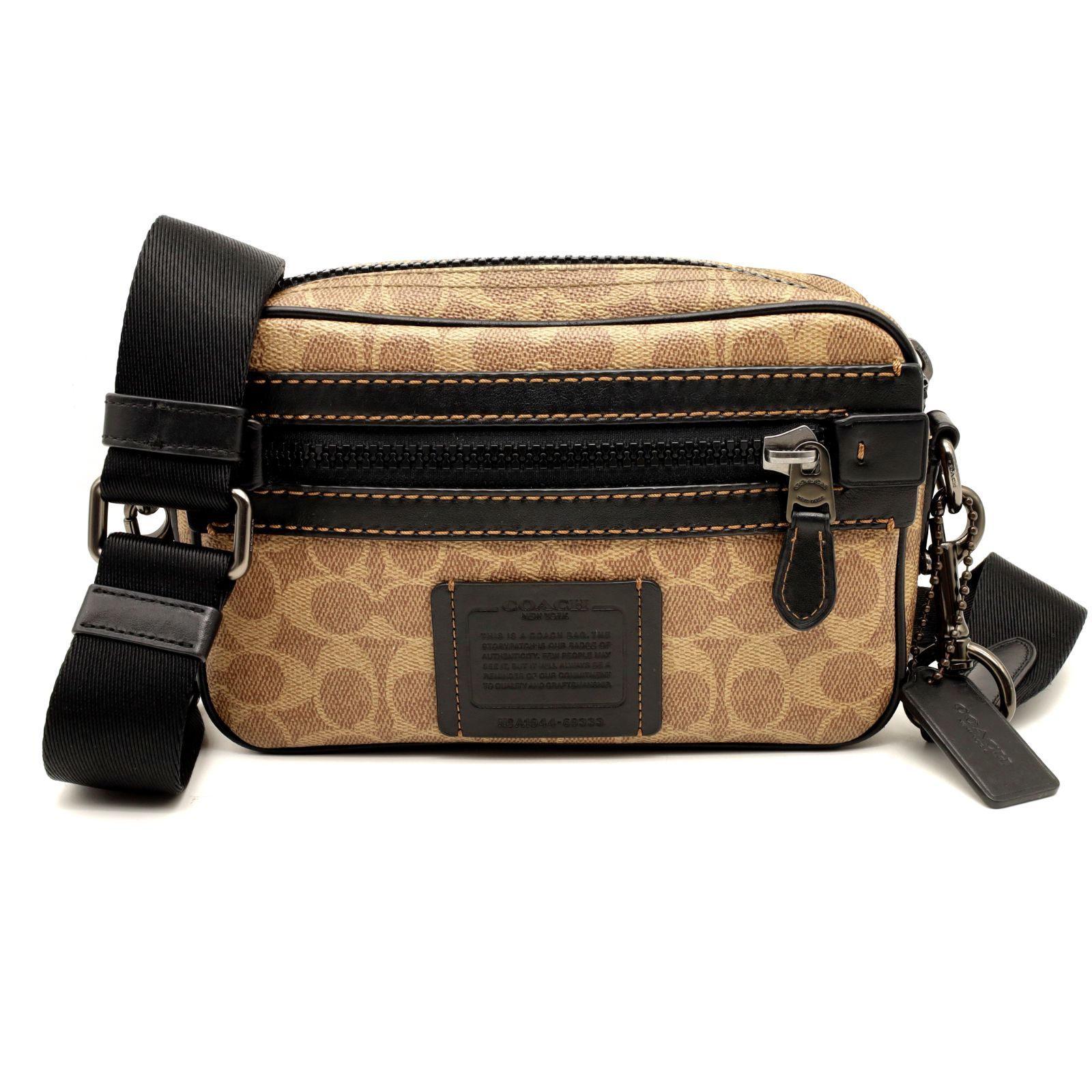 美品 COACH コーチ メンズ ショルダーバッグ アカデミー シグネチャー 