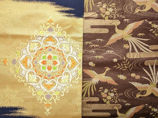着物　帯　金系　銀糸　箔　蝶　花　尾長鶏　鳳凰　ゴージャス　豪華 着物 帯 金系 銀糸 箔 蝶 花 尾長鶏 鳳凰 ゴージャス 豪華