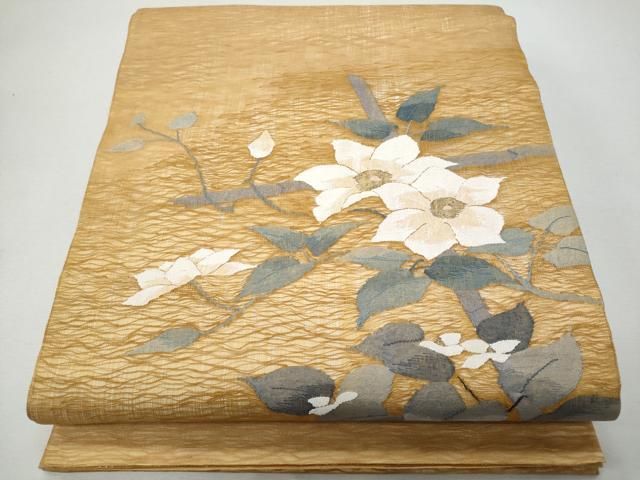 平和屋着物＊夏物 太鼓柄袋帯 すくい織 枝花文 金糸 正絹 CAAW7002fb