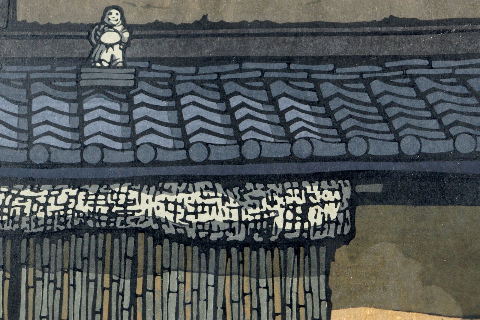 西嶋勝之 「紫野の町屋」 木版画 14/500 直筆サイン スタンプ