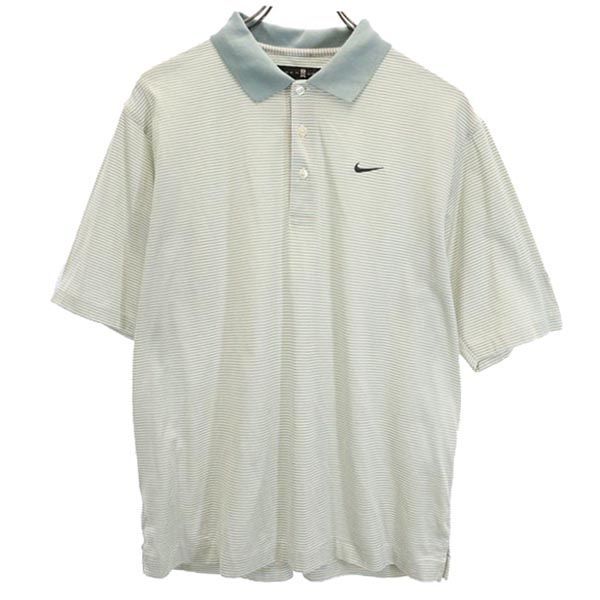 ナイキ タイガーウッズ コラボ ポロシャツ ボーダー柄 ゴルフウェア S グリーン系 NIKE TIGERWOODS メンズ 【中古】  【230608】 メール便可