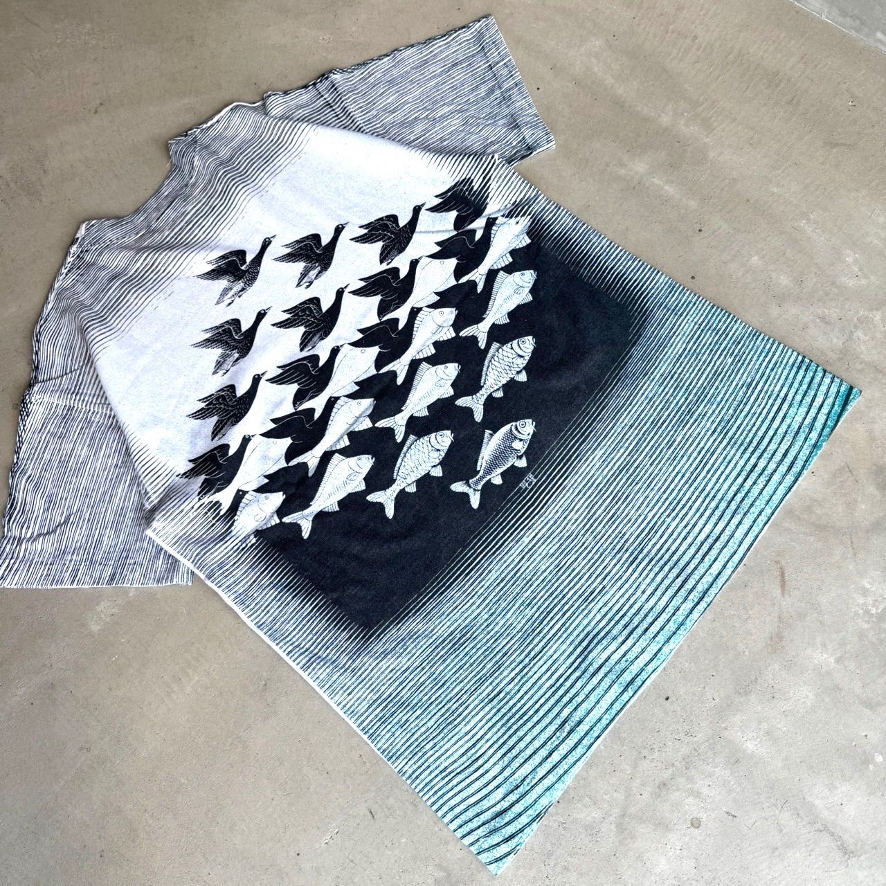 80s 90s M.C. ESCHER 空と水フルプリント Tシャツ XL USA製 ビンテージ 