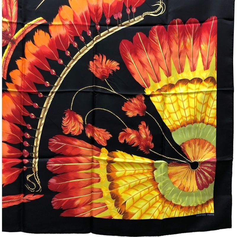 正規 HERMES エルメス フェザー柄 BRAZIL(detail) カレ90 スカーフ 小物