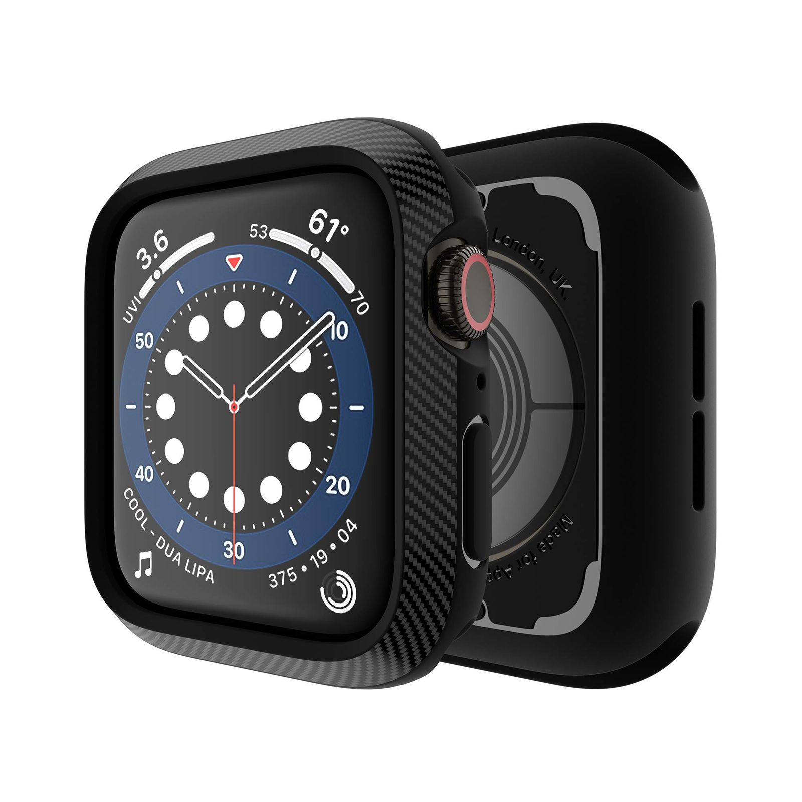 Techump スリムカーボンファイバーパターンデザイン マット仕上げ TPUケース Impactio Apple Watch Series 6/SE/5/4 44mm対応 超薄型保護カバーバンパー iWatch 6/SE/5/4対応 ブラック 