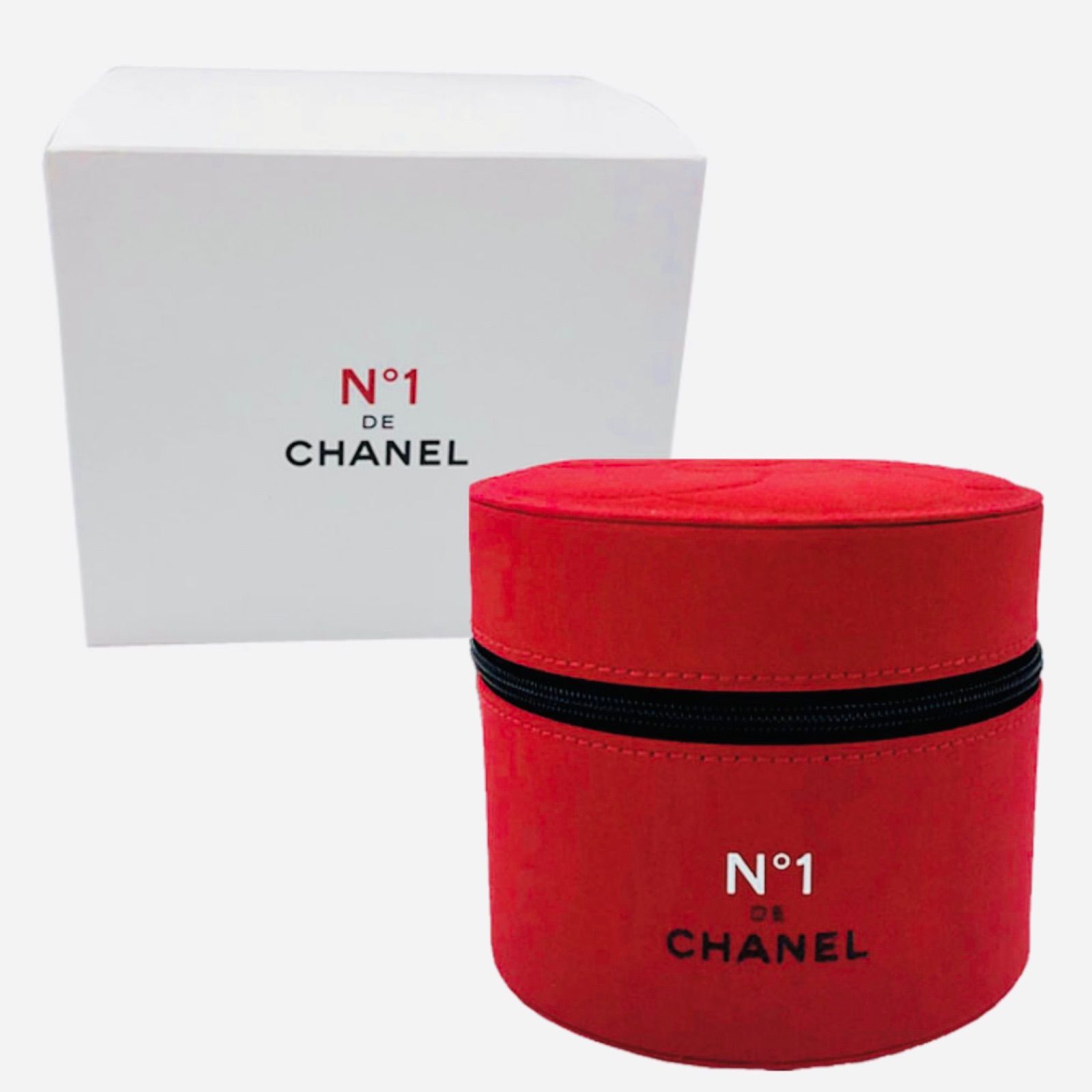 CHANEL N°1 DE レッドシリンダーポーチ ノベルティ シャネル 赤 サークル コスメポーチ バニティ