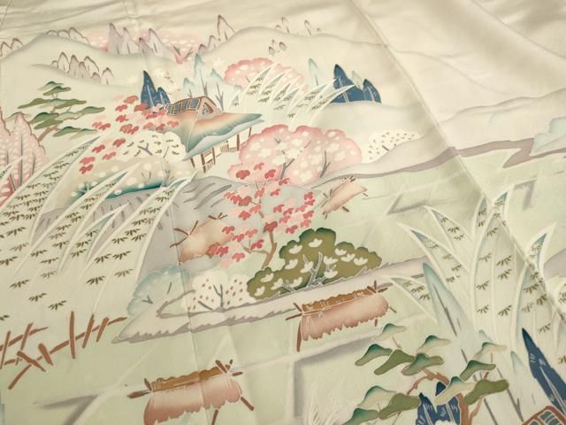 平和屋着物○訪問着 紬地 手描き 笹竹文 暈し染め 正絹 逸品