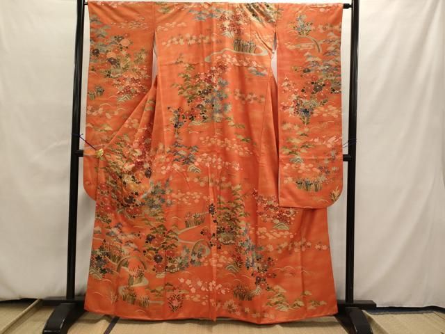 平和屋着物□豪華振袖 駒刺繍 風景草花文 金彩 正絹 逸品