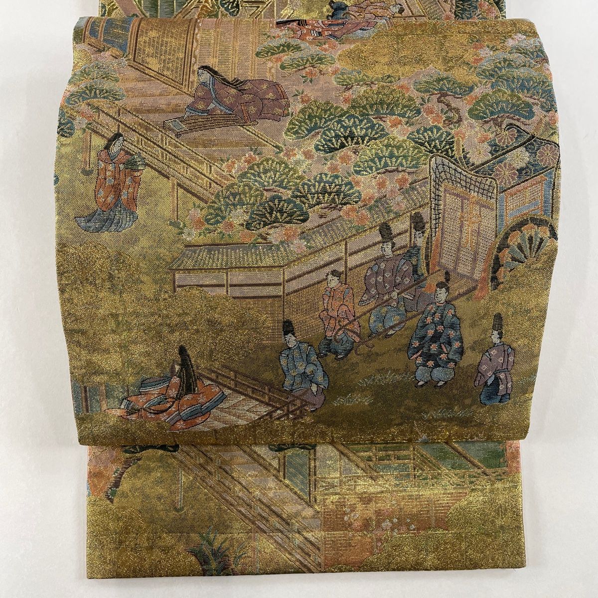 丸帯 美品 逸品 源氏物語名鑑 箔 積もれ 金色 正絹 【中古】