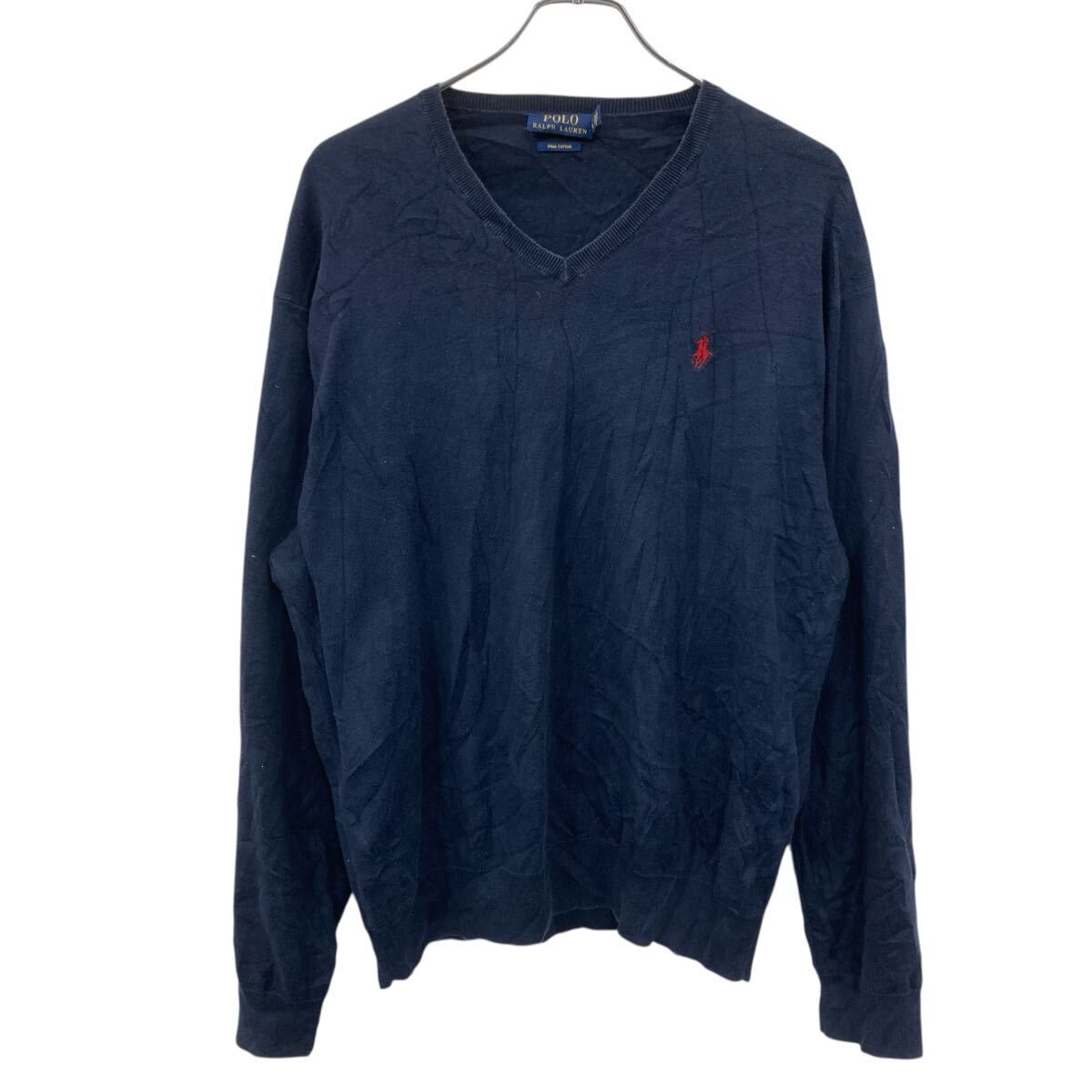 POLO RALPH LAUREN コットンニット セーター XL グレー ポロラルフ 