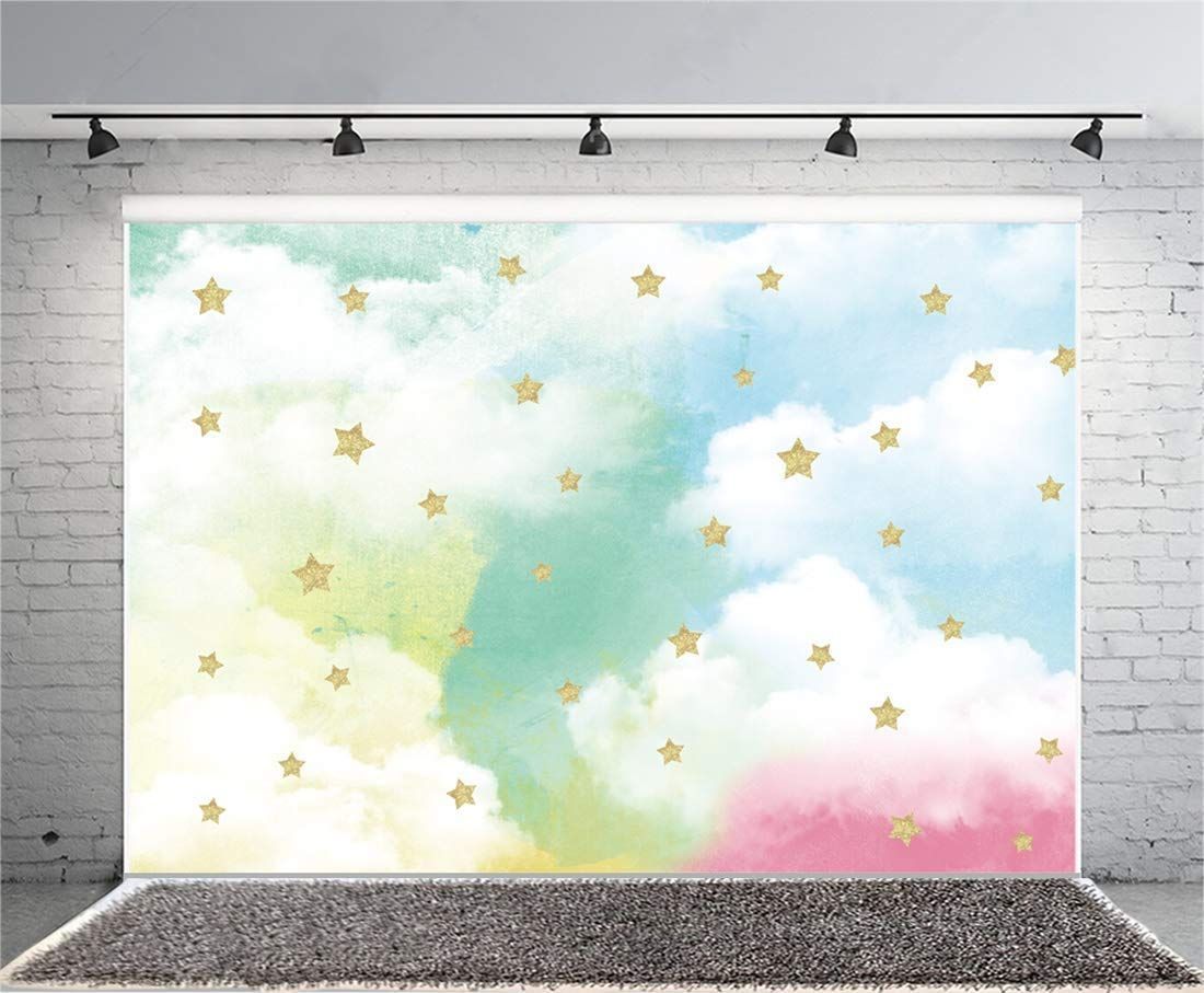 Qinunipoto 写真撮影用 背景布 1.5x1m 背景 布 写真 影 撮影用 人物撮影 白い雲 星印 誕生日パーティー写真背景 漫画の背景 子供撮影 背景シート 写真館 撮影スタジオ用 自宅用 パーティー ビニール製