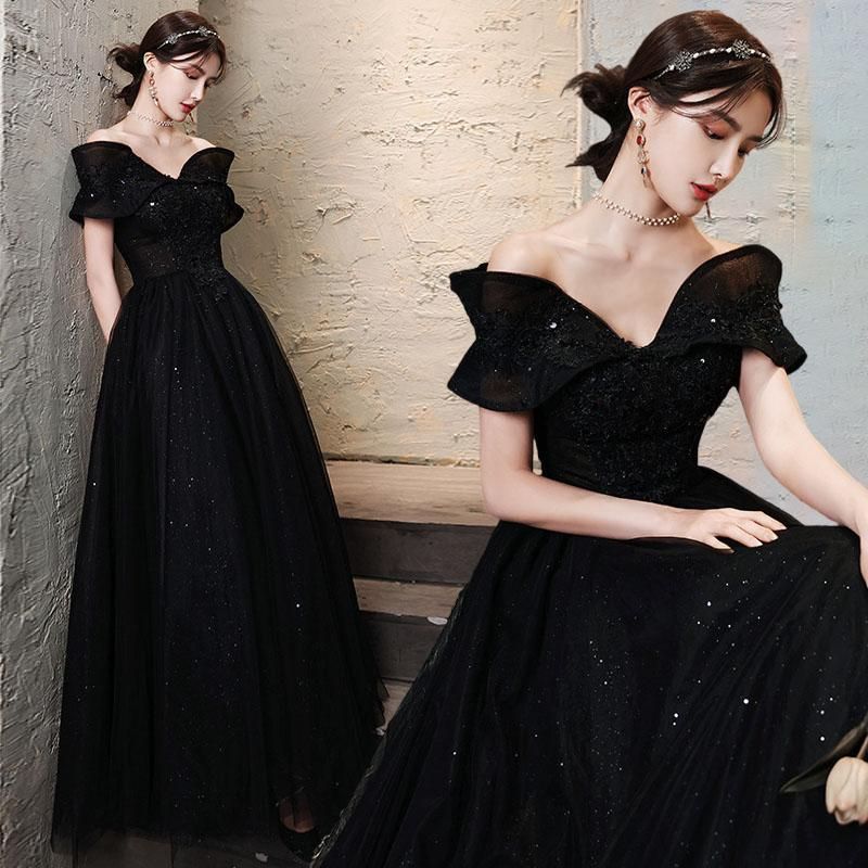 オフショルダー エンパイア ふわふわチュール 可愛いレース エンパイアライン 前撮り パーティードレス ワンピース レディース