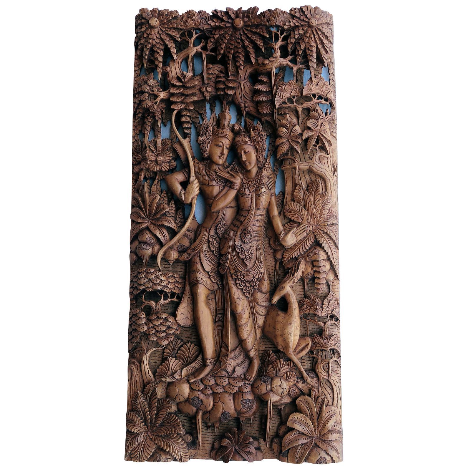 お写真にてご確認下さいアジアン　バリ島　ラーマヤナ物語 ラーマ＆シータ 木彫りのレリーフ　24の507