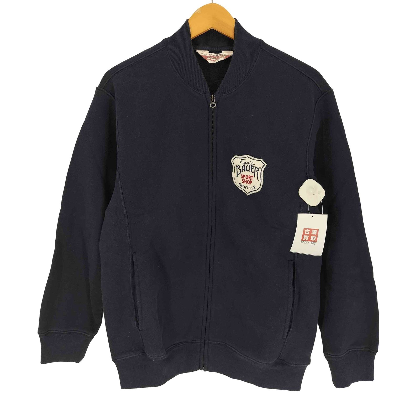 エディーバウアー Eddie Bauer SPORT SHOP ロゴ ワッペン リバース 型 ジップアップ スウェット ジャケット ブルゾン メンズ import：XS 