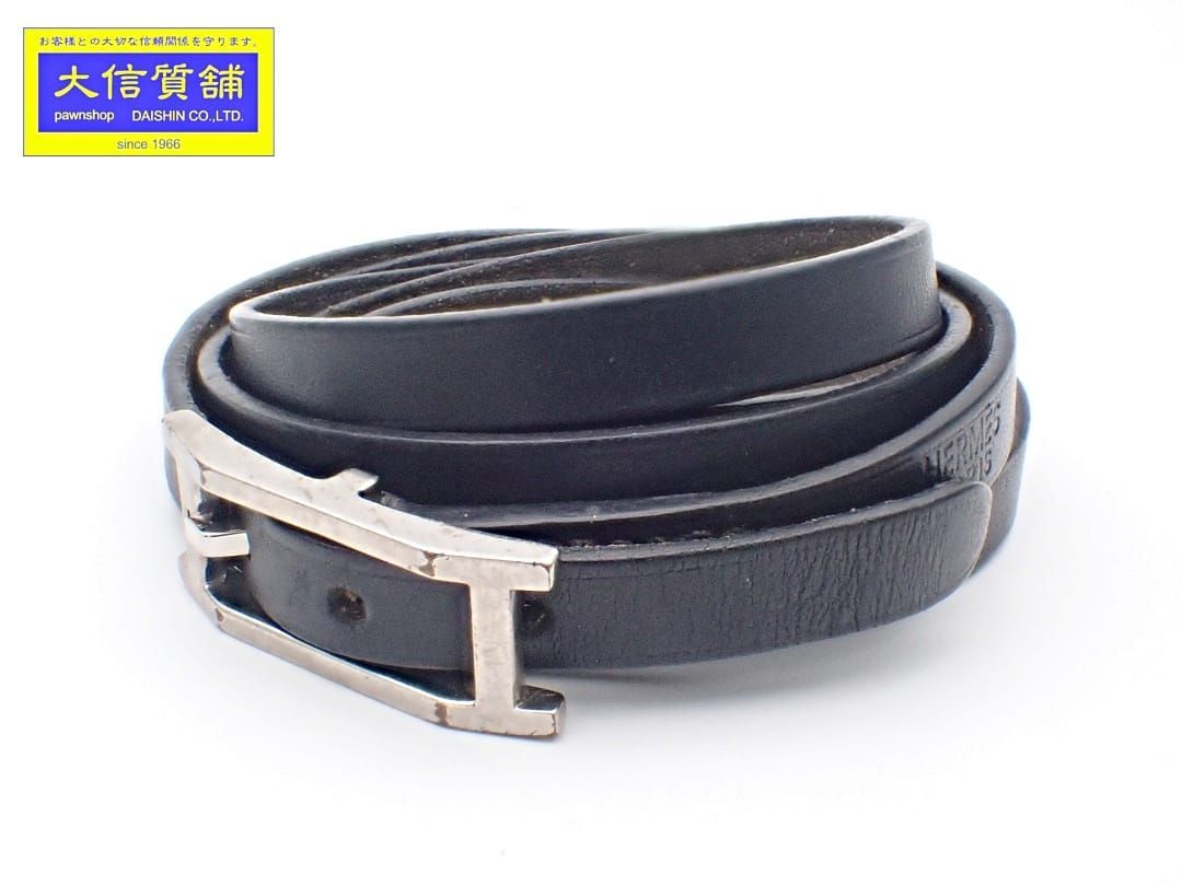 HERMES エルメス アピ3 ロング ブレスレット Lサイズ ブラックレザー I刻印 中古B【中古】【大信質舗】【質屋出店】管理番号：C-8925