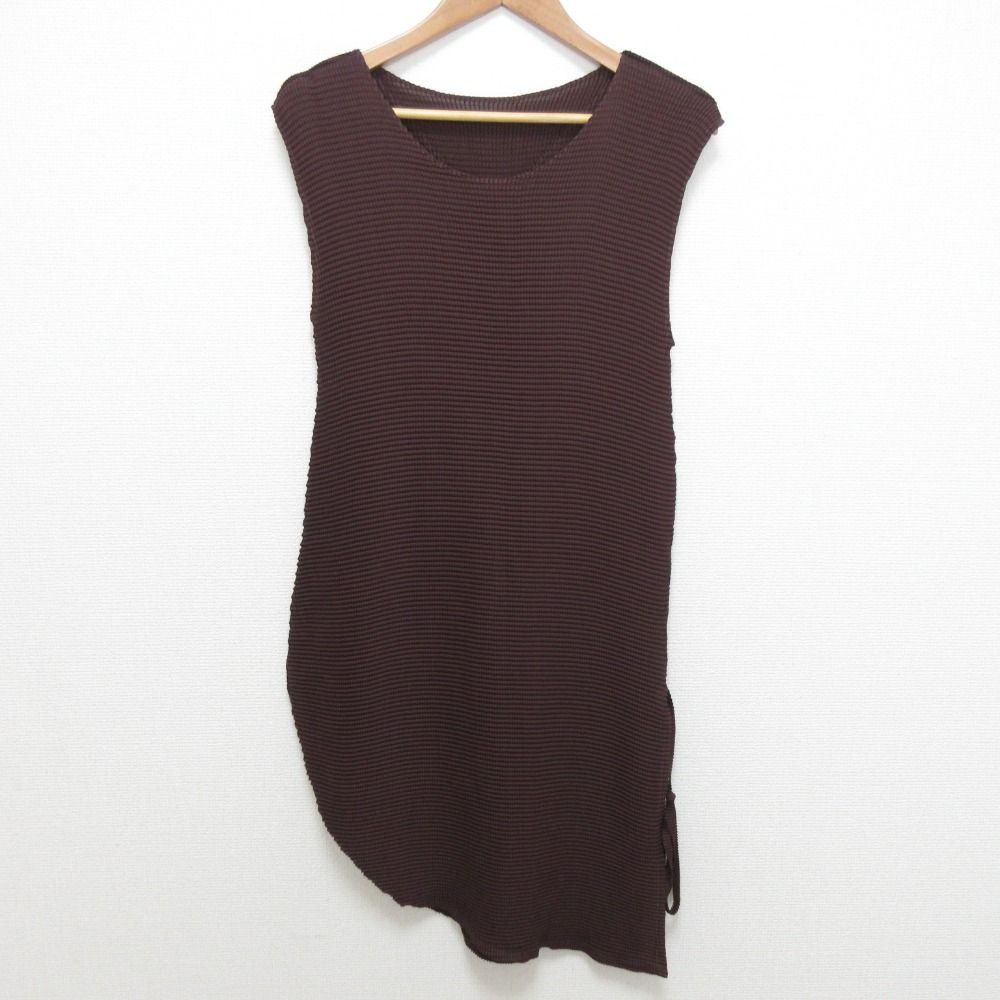 me ISSEY MIYAKE ミーイッセイミヤケ プリーツ ノースリーブ ワンピース MI13FR291 ブラウン レディース 古着