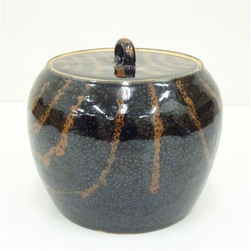 京焼 清水保孝造 天目釉柿線文水指 共箱 水指し 茶道 茶道具 おしゃれ 水差し 抹茶 インテリア 茶器 水器 お茶 骨董 茶会 WWW_IBETON_RU