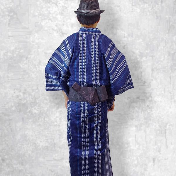 メンズ浴衣 2点セット 浴衣/角帯 メンズ 浴衣セット 千鳥格子文様 紺色 