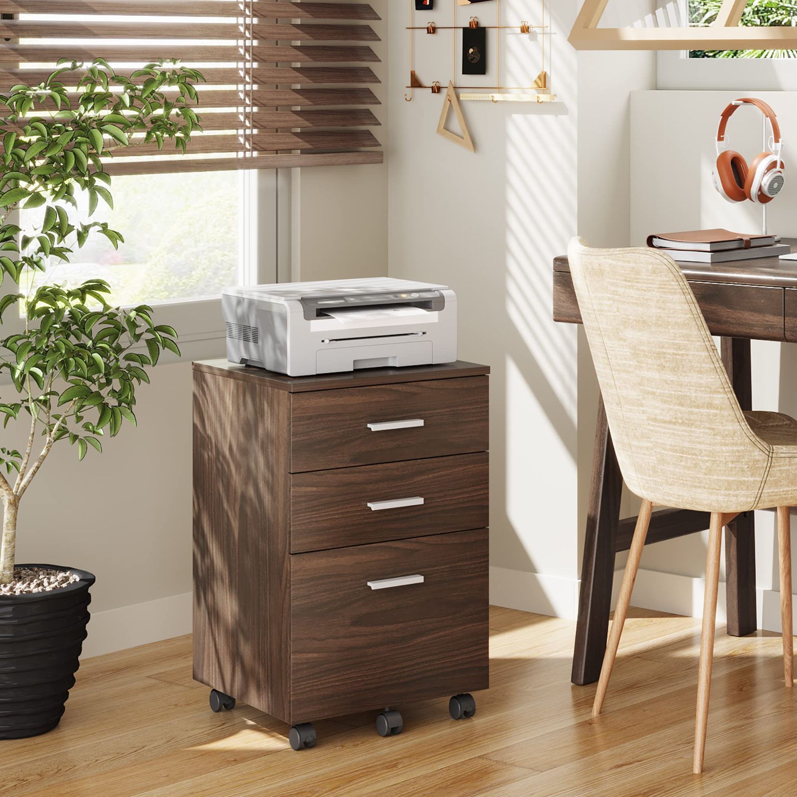新着商品 DEVAISE デスクワゴン サイドワゴン キャビネット オフィスワゴン 袖机 木製 3段 A4対応 大容量 キャスター付き 幅400 奥行400 高さ595mm ダークブラウン 木目