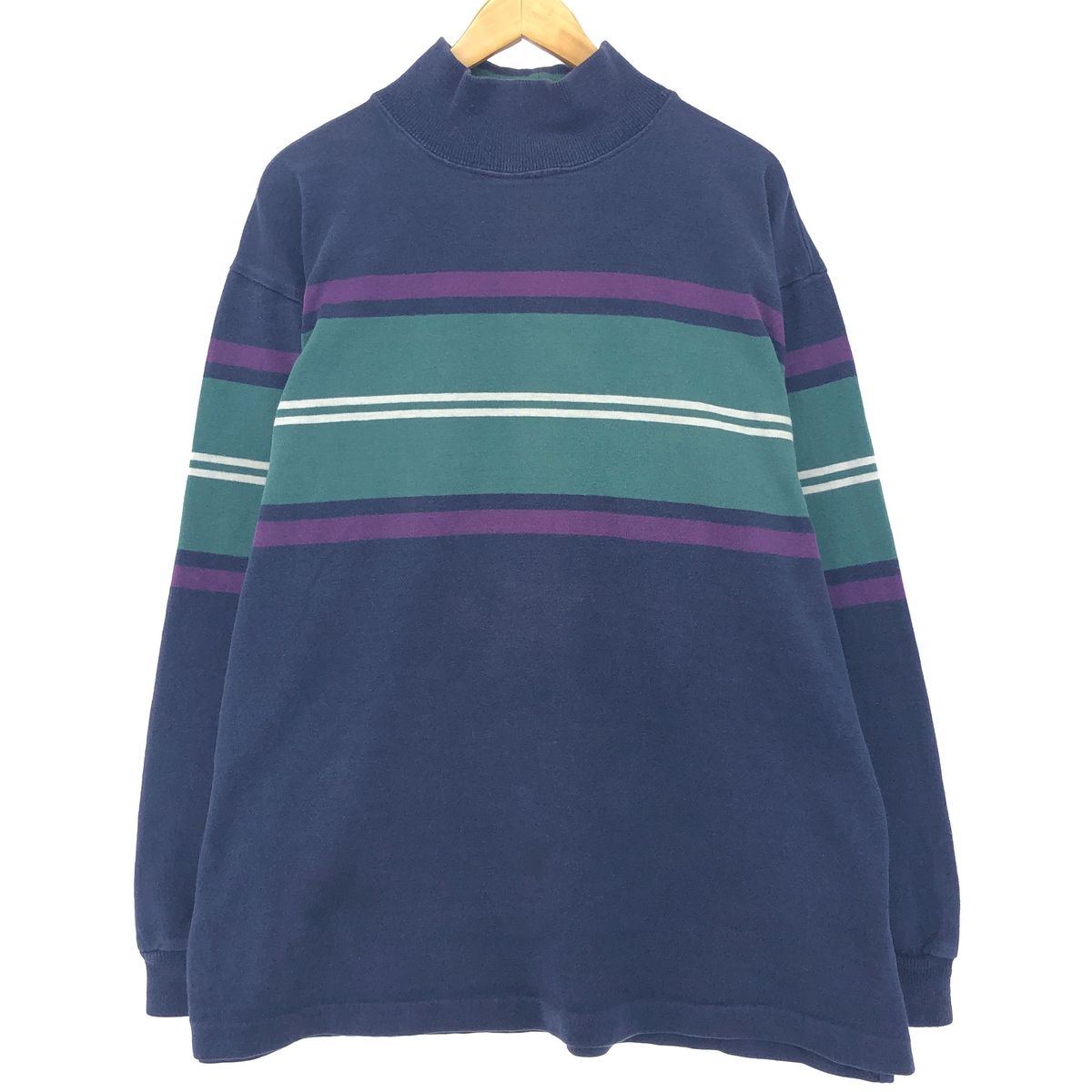 古着 80~90年代 エルエルビーン L.L.Bean ボーダー柄 ハイネック スウェットシャツ トレーナー USA製 メンズXXL ヴィンテージ/eaa416775