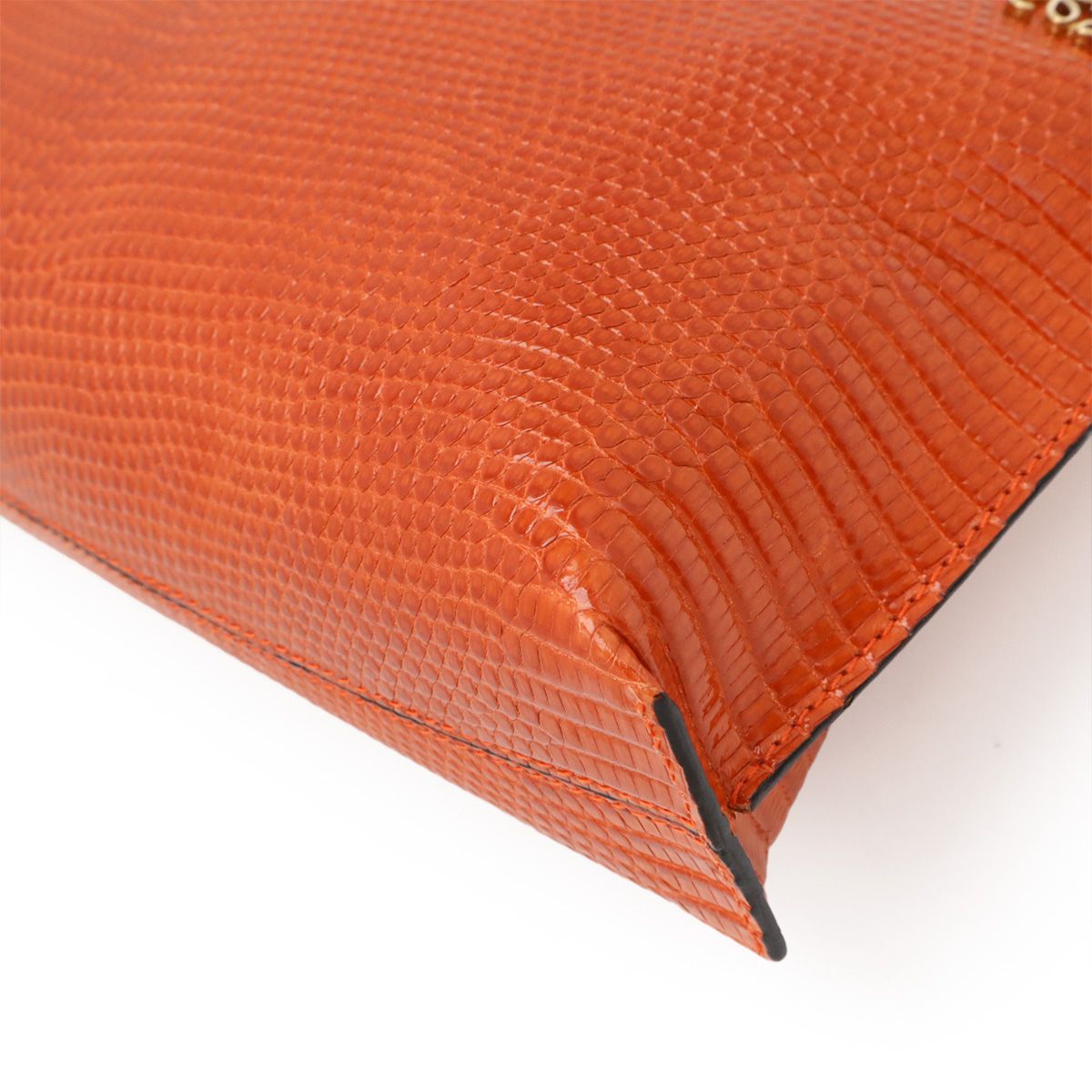 LOEWE ロエベ Tポーチ アナグラム クラッチバッグ セカンドバッグ マルチポーチ 小物入れ リザード レザー オレンジ ゴールド金具 DECORATOM_COM_BR