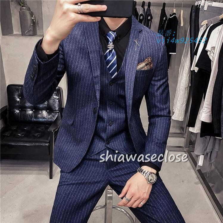 スーツメズおしゃれビジネススーツストライプカジュアルスーツ3ピーススーツフォーマルスーツスーツセットアップ洗える細身紳士服通勤結婚式