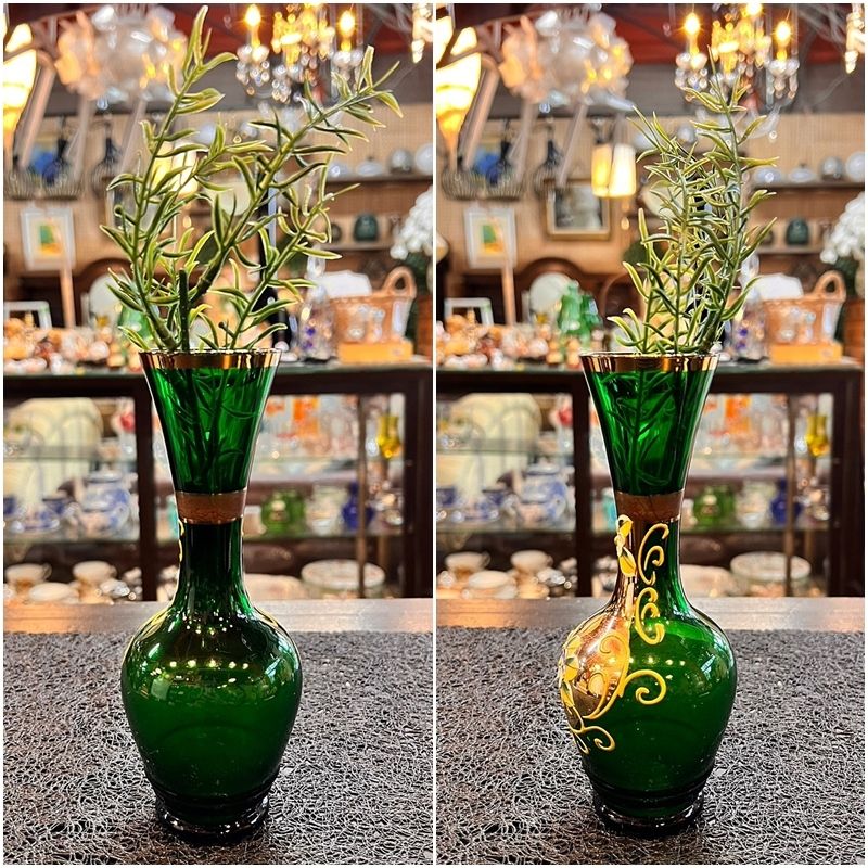 アンティーク ベネチア 花瓶 エメラルドグリーン フラワーベース