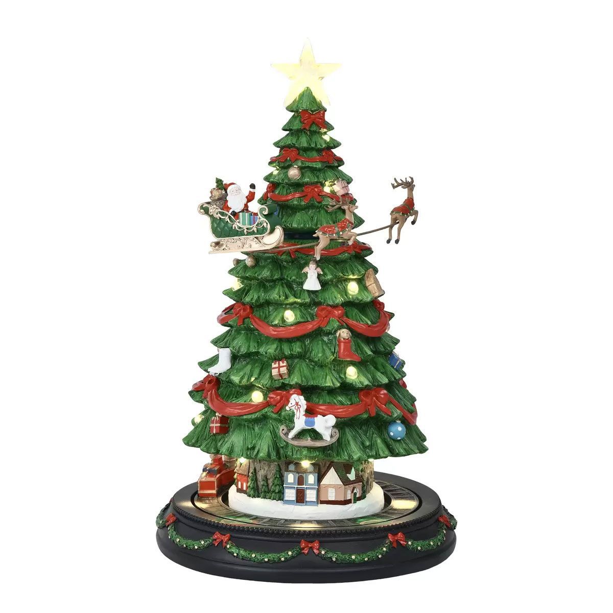 まわる クリスマスツリー 高さ約47.5cm ライト クリスマスソング8曲 オブジェ 室内用 レジン