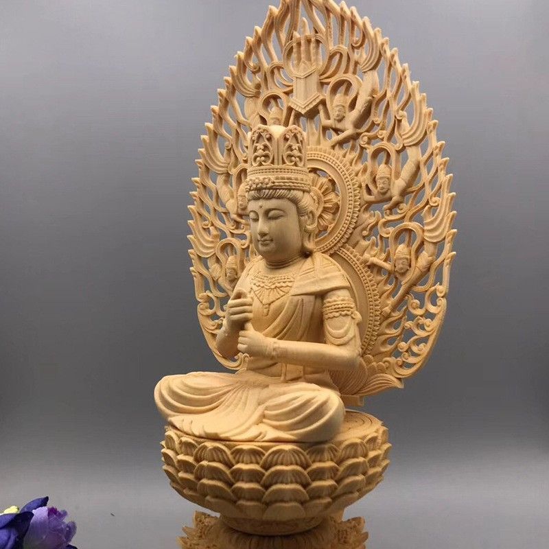 大日如来坐像 木彫り ツゲ 12.5cmx12.5cmx28cm 彫刻 仏像 手彫り 彫像