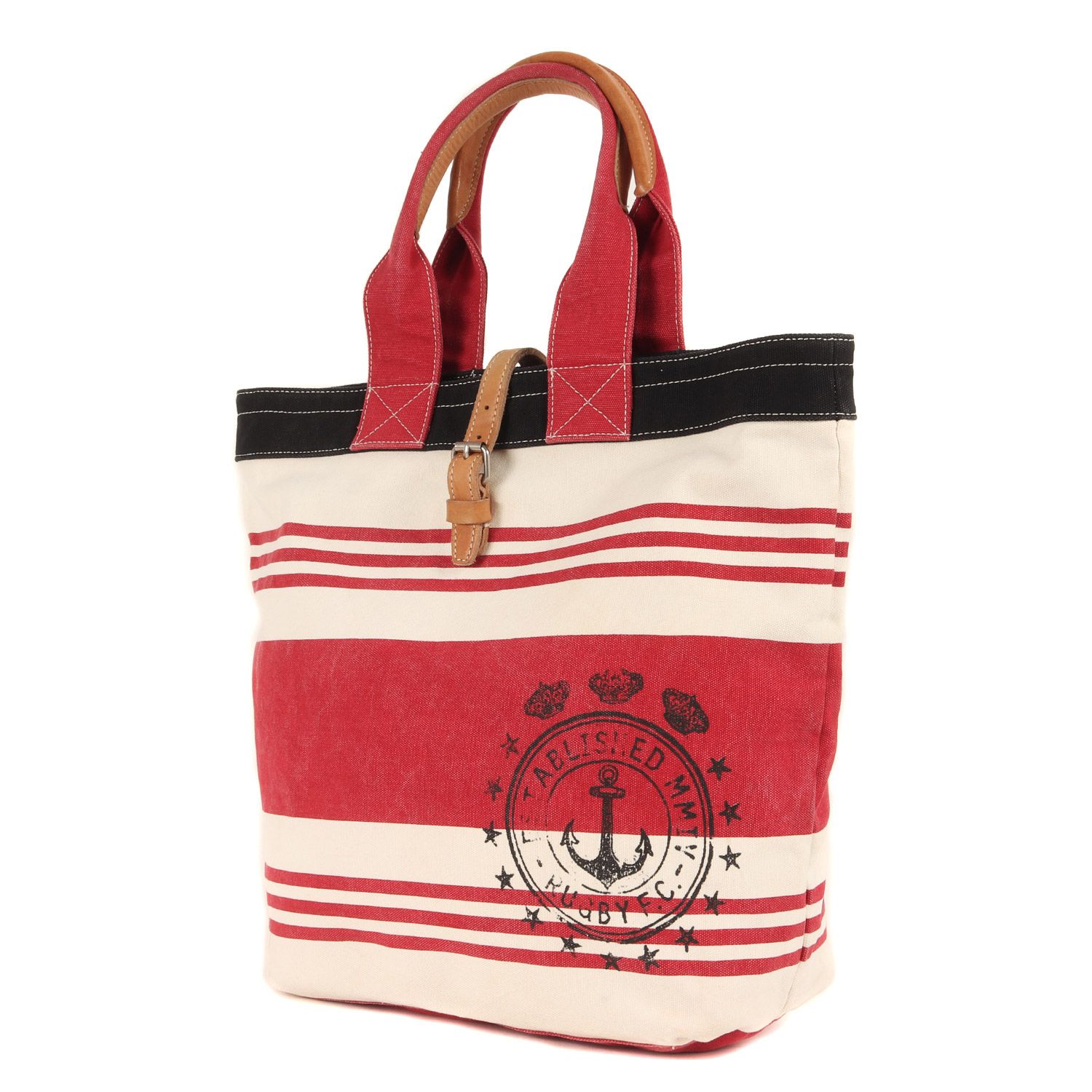 Ralph Lauren RUGBY ラルフローレン ラグビー バッグ / マリンボーダー レザーハンドル キャンバス トートバッグ / ホワイト レッド ネイビー / ブランド カバン【メンズ】
