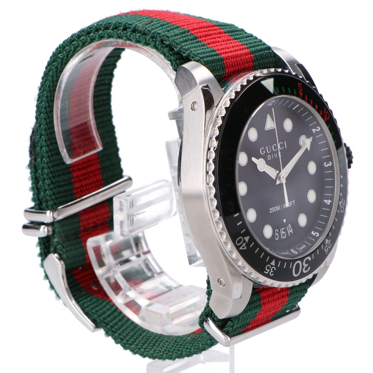 GUCCI 1円 グッチ 136.2 ダイヴ SS ブラック文字盤 腕時計 稼働 QZ 