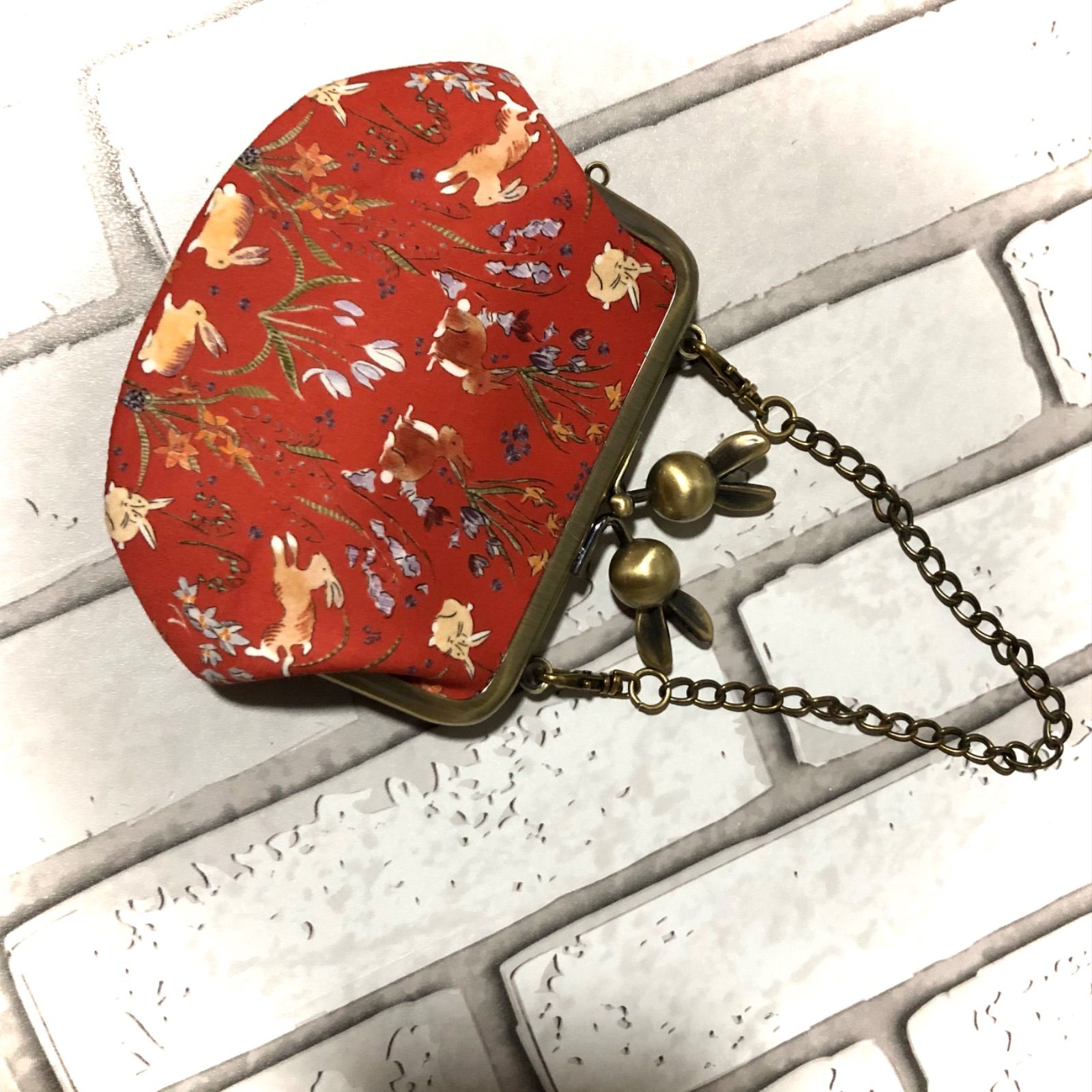 がま口ポーチ リバティ カントリーバニーズ うさぎ ハンドメイド