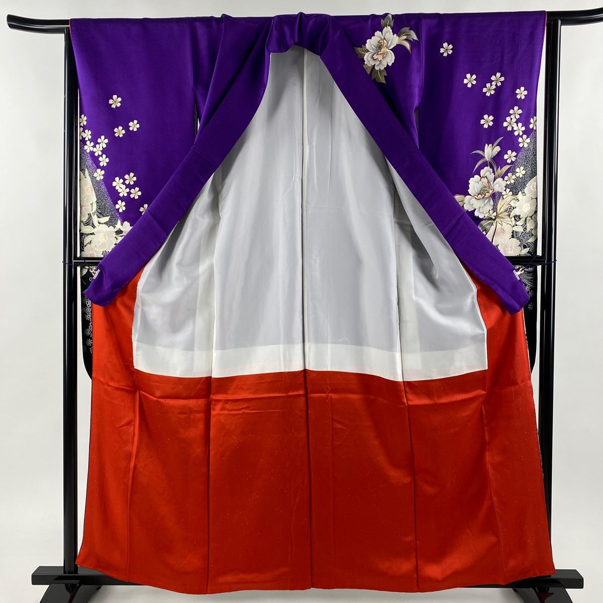 振袖 身丈160cm 裄丈64.5cm M 袷 袋帯フルセット 草花 桜 金糸 金彩 紫  