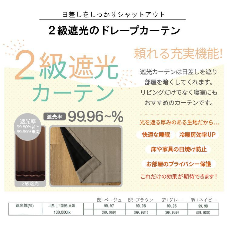 【カフェカーテンプレゼント】【 100×105×2枚セット ドレープカーテン キャナル 】 2級 遮光 省エネ 節電 ウォッシャブル 形状記憶加工 幅100 アジャスターフック タッセル 付き 洗える シンプル 送料無料 直送 ユニベール