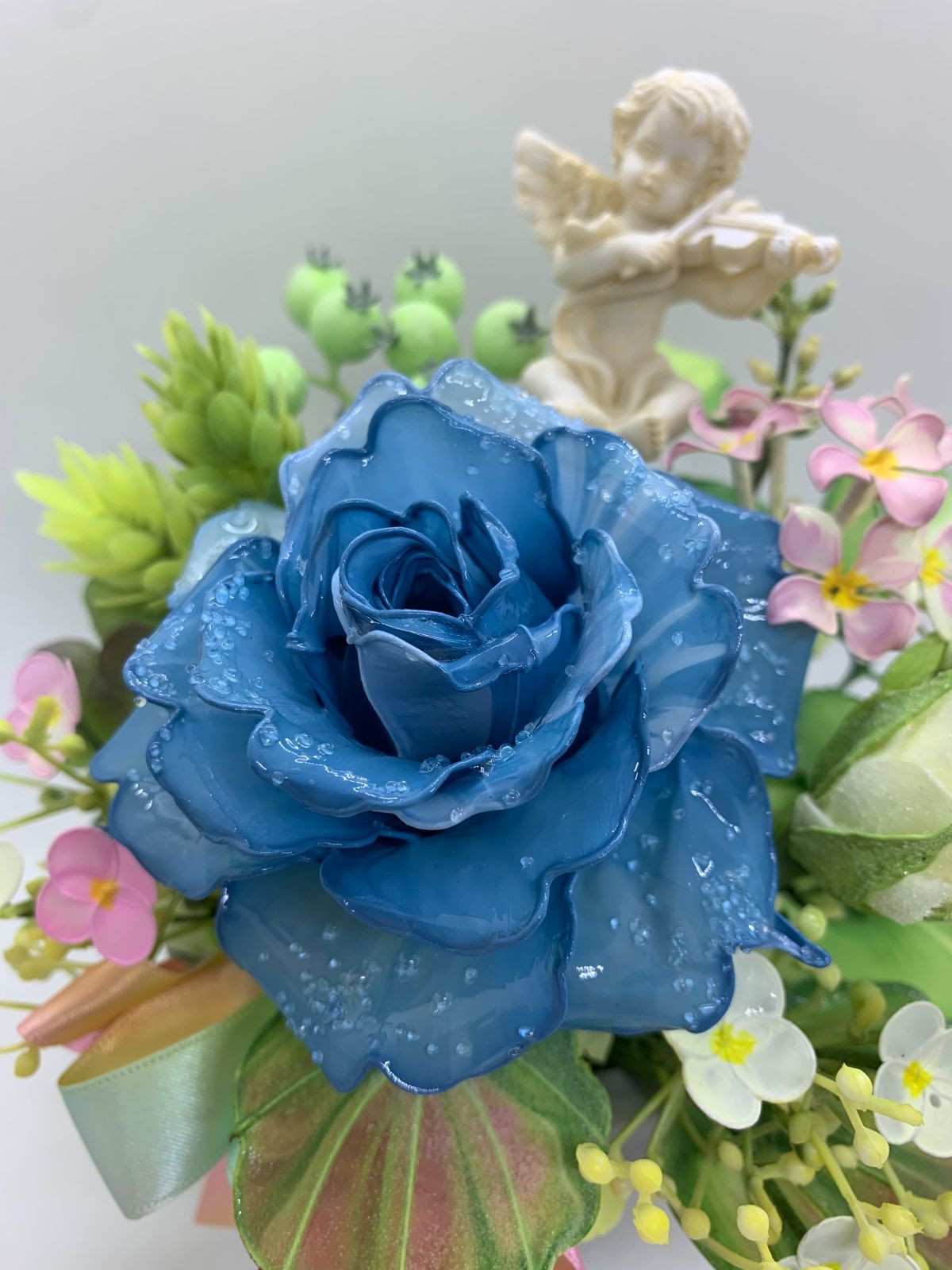 予約】 青い薔薇のつぼみアメリカンフラワー(ディップフラワー 