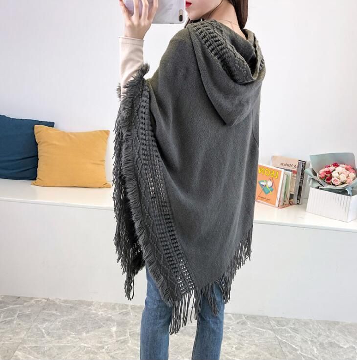 ポンチョ ポレロ ストール 大判 ショール 秋冬 ニット フード