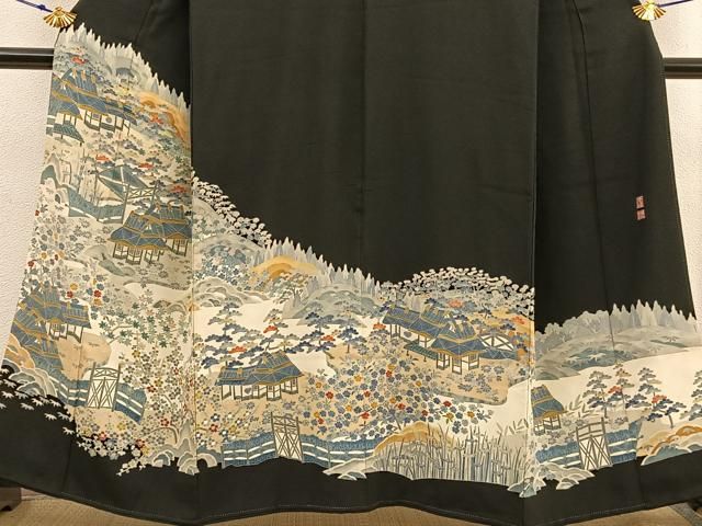 平和屋本店□極上 本加賀友禅作家 百貫華峰 黒留袖 花鳥