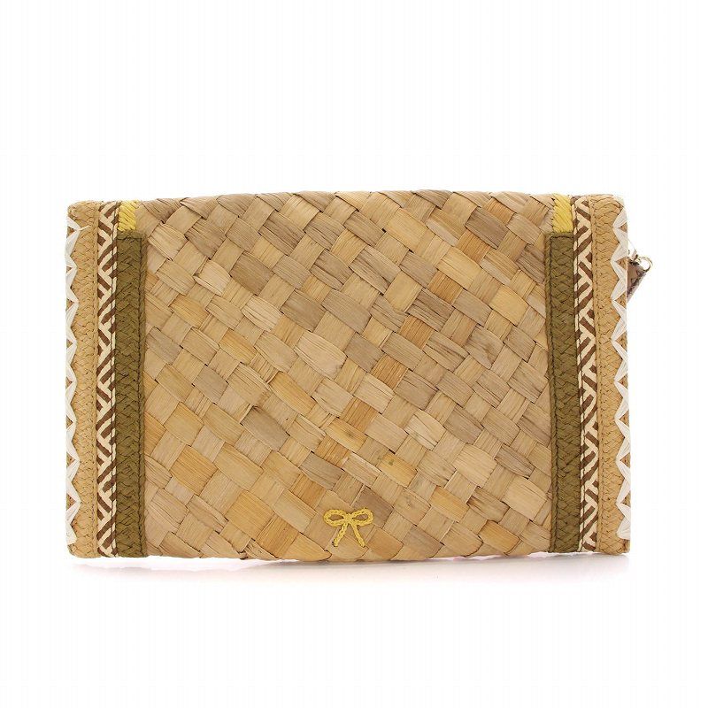 Anya Hindmarch◆ラフィアクラッチバッグ◆ペッツ/スマイリー Anya Hindmarch◇ラフィアクラッチバッグ◇ペッツ/スマイリー